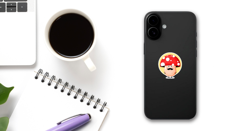 Cute Mushroom Mustache Sticker on a Phone (New) example