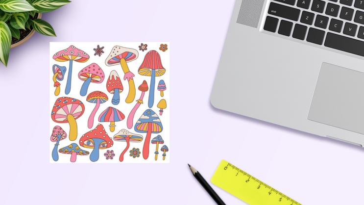 Cute Mushroom Sticker Sheet on a Desk (New) example