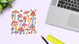 Cute Mushroom Sticker Sheet on a Desk (New) example