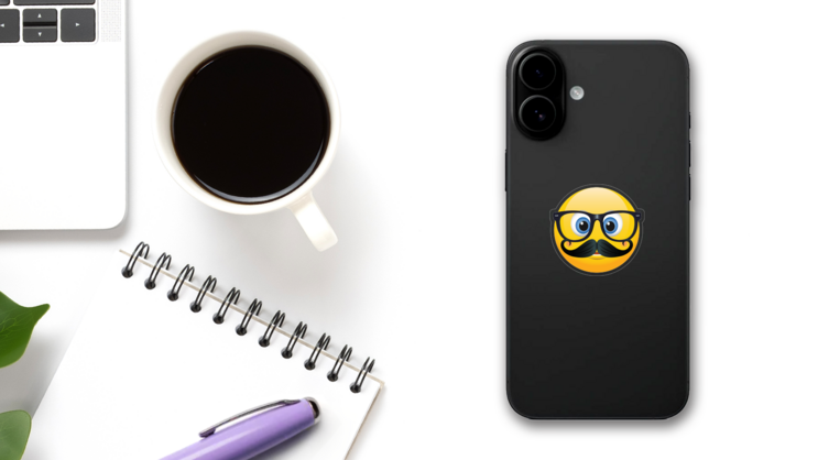 Cute Mustache and Glasses Emoji Sticker on a Phone (New) example