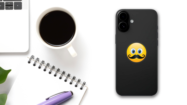 Cute Mustache Emoji Sticker on a Phone (New) example
