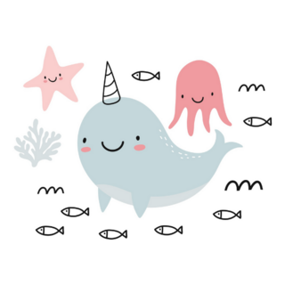 Cute Narwhal Cartoon Sea Sticker