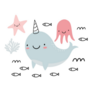 Cute Narwhal Cartoon Sea Sticker