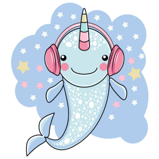 Cute Narwhal In Headphones Sticker