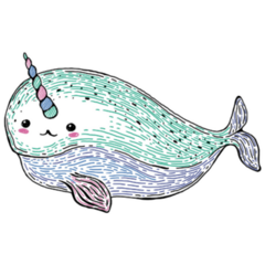 Cute Narwhal, Unicorn Hand Drawn Sticker