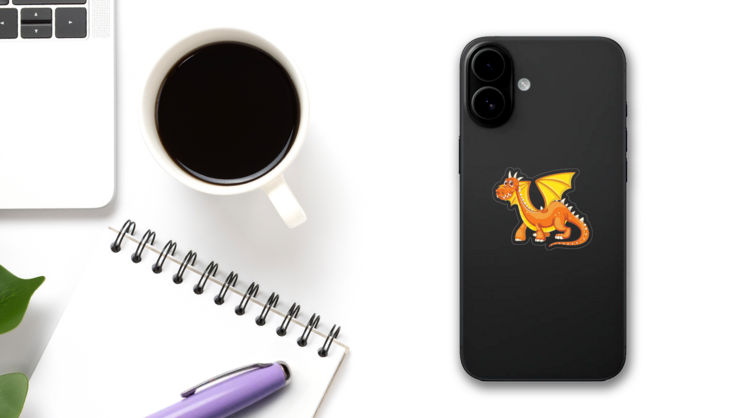 Cute Orange and Yellow Dragon on a Phone (New) example