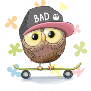 Cute Owl With Skateboard Sticker