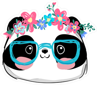 Cute Panda With Glasses And Flowers Sticker