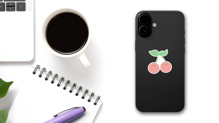 Cute Pastel Cherries Sticker on a Phone (New) example
