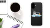 Cute Penguin Cartoon On Ice Float Sticker on a Phone (New) example