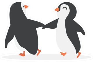 Cute Penguin Couple Cheerful Cartoon Sticker
