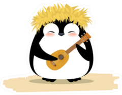 Cute Penguin In Hawaiian Yellow Grass Wreath And Ukulele Sticker