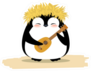 Cute Penguin In Hawaiian Yellow Grass Wreath And Ukulele Sticker