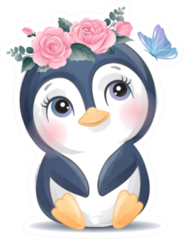 Cute Penguin With Watercolor Effect Sticker