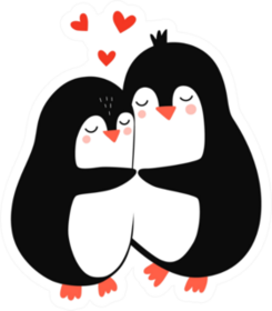 Cute Penguins In Love With Hearts Illustration Sticker
