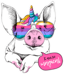 Cute Pig In A Unicorn Mask: Rainbow Glasses Sticker