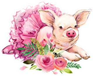 Cute Pig In Dress Watercolor Illustration Sticker