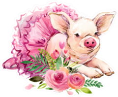 Cute Pig In Dress Watercolor Illustration Sticker
