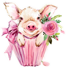 Cute Pig Watercolor Illustration Sticker