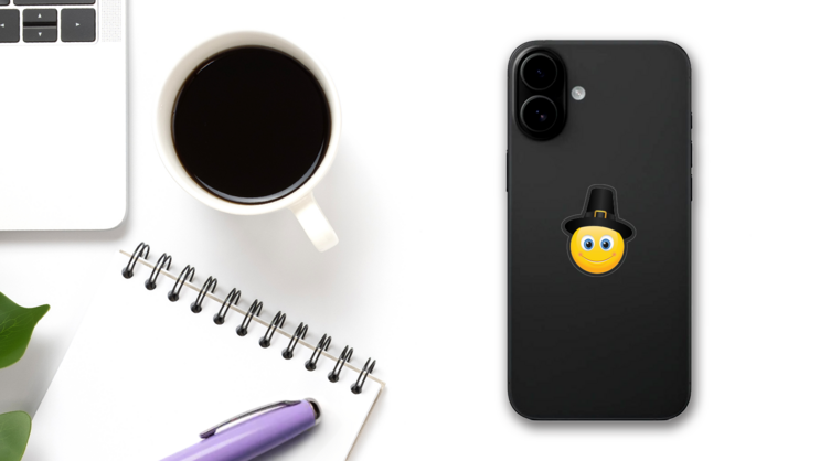 Cute Pilgrim Emoji Sticker on a Phone (New) example