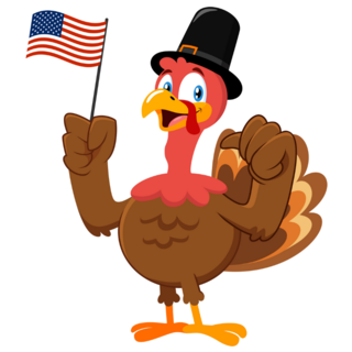 Cute Pilgrim Turkey Waving Usа Flag Sticker