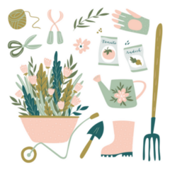 Cute Pink Garden Tool Set Sticker