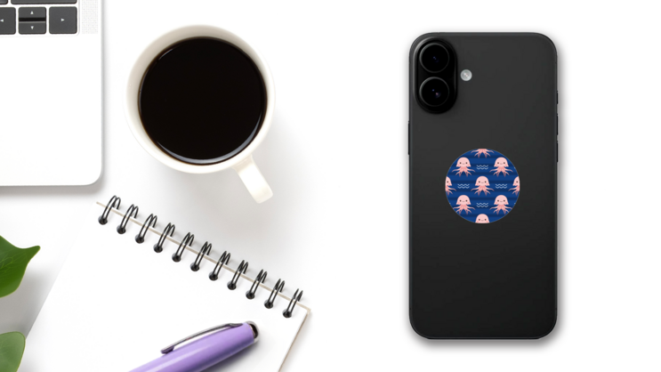 Cute Pink Jellyfish Seamless Pattern Sticker on a Phone (New) example