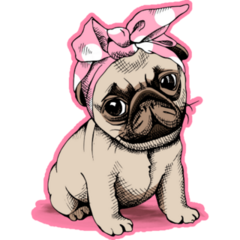 Cute Pink Puppy Pug With A Headband Sticker