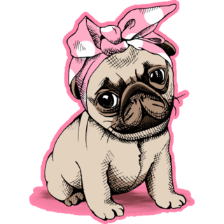 Cute Pink Puppy Pug With A Headband Sticker