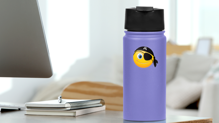 Cute Pirate Emoji Sticker on a Water Bottle (New) example