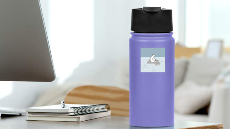 Cute Polar Bear On Ice Sticker on a Water Bottle (New) example