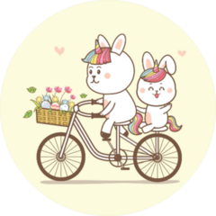Cute Rabbits Unicorn Riding A Bicycle Cartoon Sticker