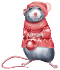 Cute Rat In Red Sweater Holding A Christmas Ball Sticker