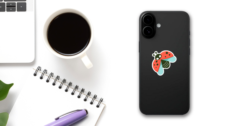 Cute Red Ladybug Simple Sticker on a Phone (New) example