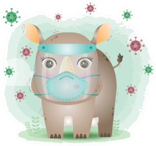 Cute Rhino Using Face Shield And Mask Sticker