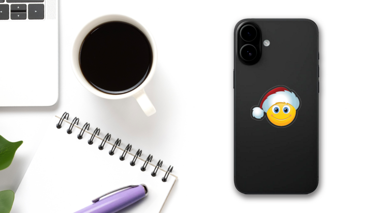 Cute Santa Claus Hat Christmas Emoji Sticker on a Phone (New) example