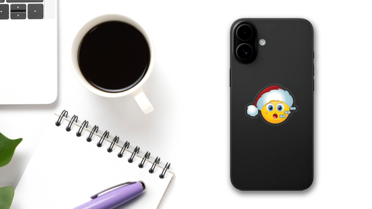 Cute Santa Claus Hat Ho Ho Ho Christmas Emoji Sticker on a Phone (New) example