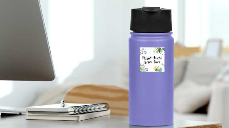 Cute Save The Bees Sticker on a Water Bottle (New) example