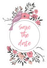 Cute Save The Date Pink Birds And Flowers Sticker