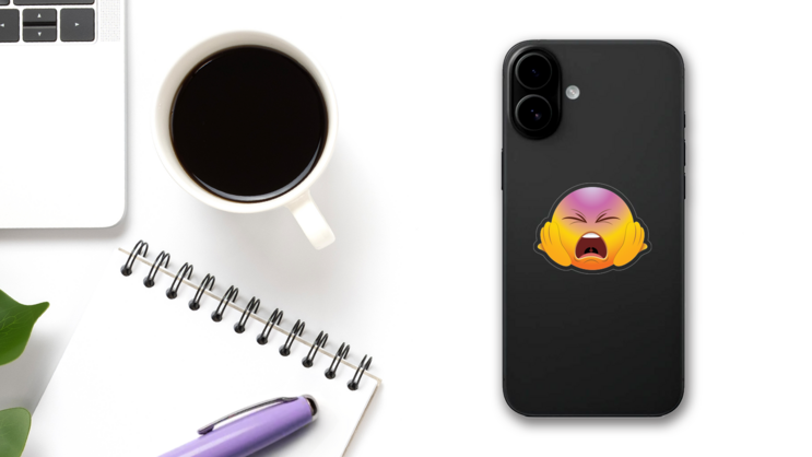 Cute Screaming Hands on Face Emoji Sticker on a Phone (New) example