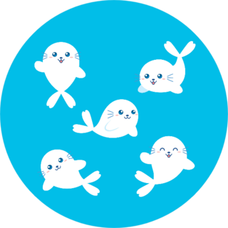 Cute Seal Animal Cartoon Set Bright Blue Sticker