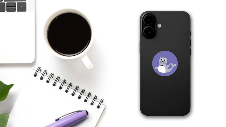 Cute See Lion Boy On Purple Sticker on a Phone (New) example