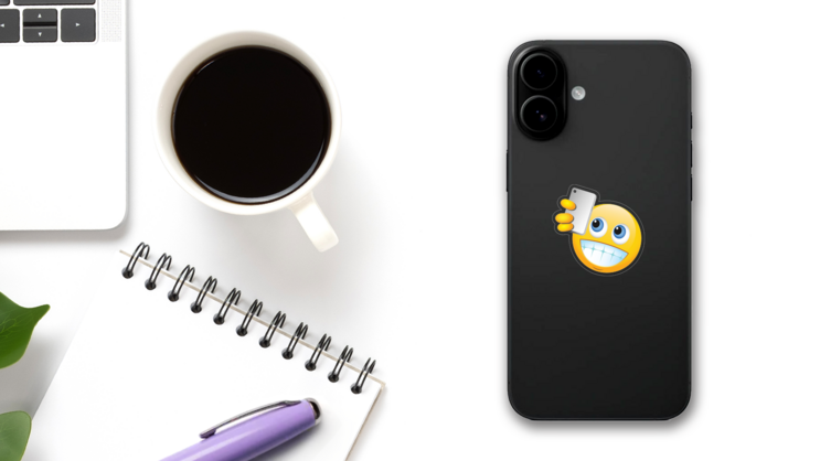 Cute Selfie Male Emoji Sticker on a Phone (New) example