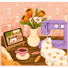 Cute Sewing Scene Sticker