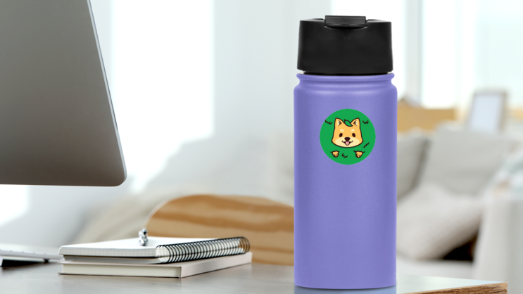 Cute Shiba In Grass Sticker on a Water Bottle (New) example