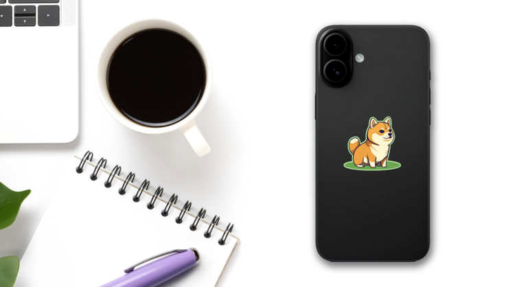 Cute Shiba On Green Sticker on a Phone (New) example