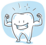 Cute Shiny, Healthy Cartoon Tooth Showing His Strong Arms Sticker