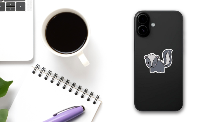 Cute Skunk Kawaii Illustration Design Sticker on a Phone (New) example