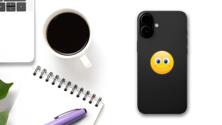 Cute Smile Emoji Sticker on a Phone (New) example