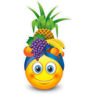 Cute Smiling Emoticon Wearing Fruit Hat Emoji Smiley